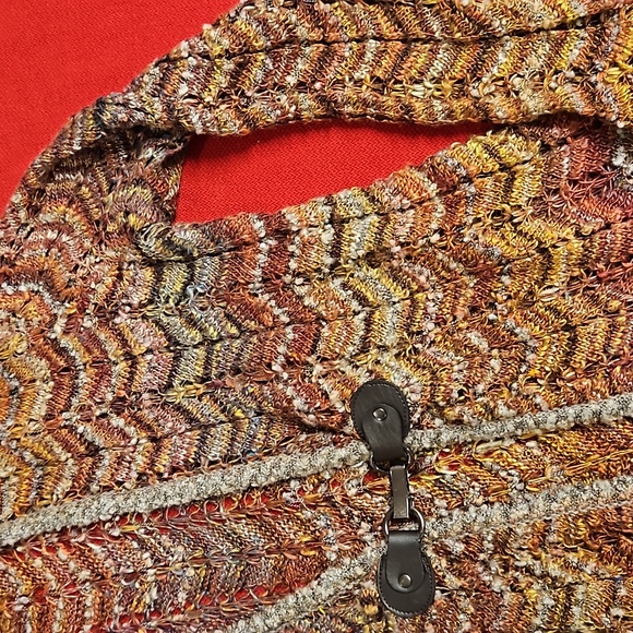 dressbarn Multicolor brown tan rust open knit horse bit closure Petite Small EUC - Picture 6 of 8